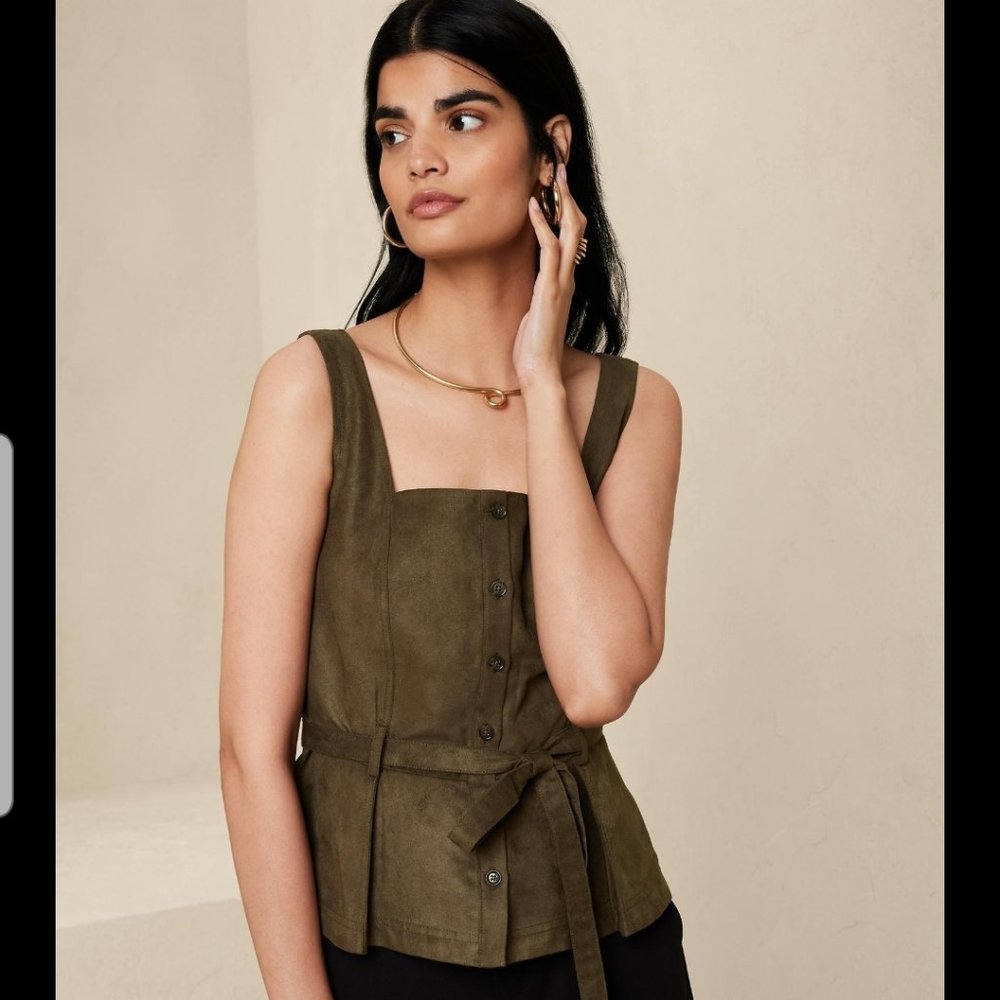 Lucie Vegan Suede Top in Olive Green
